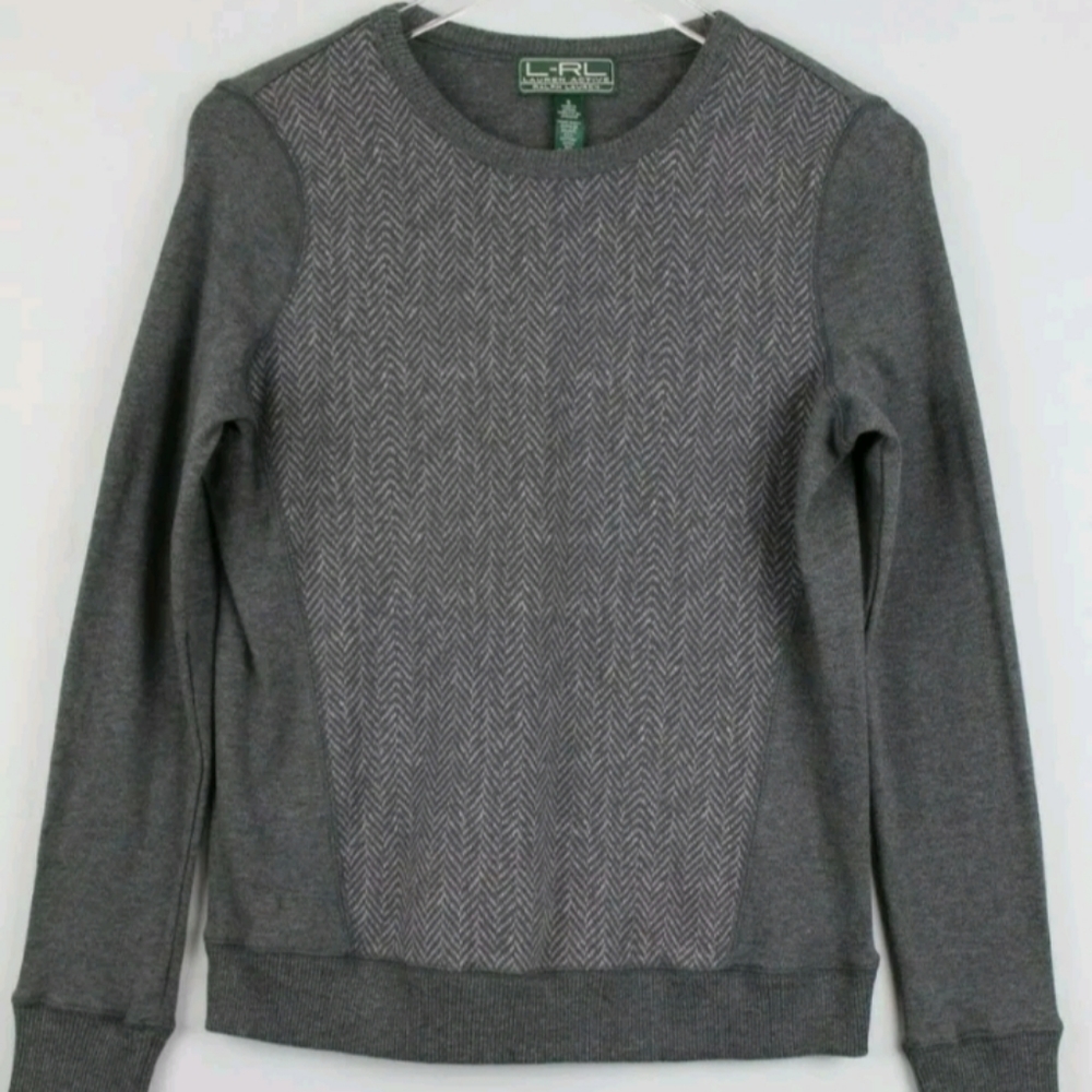 RL LAUREN ACTIVE Crewneck Printed Sweatshirt Size Large Gray EUC